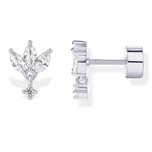 14K Gold Plated Sentimental Dangle Flat Back Earrings In White Gold - Picture 5 of 5